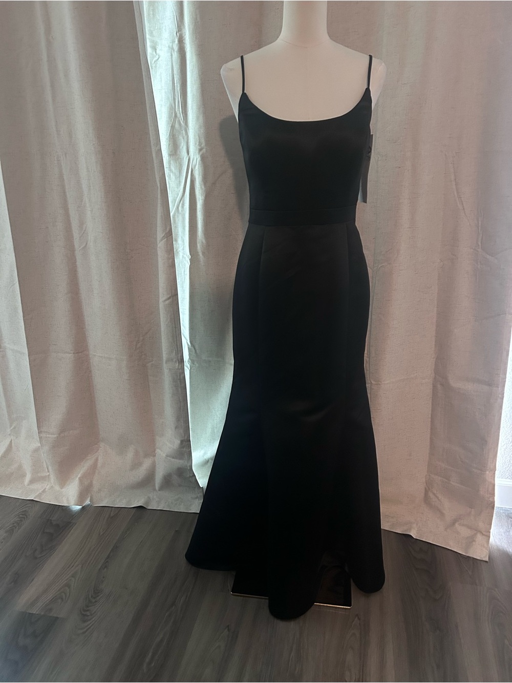 Hayley Paige Occasions Black Spaghetti-Strap Satin Gown
